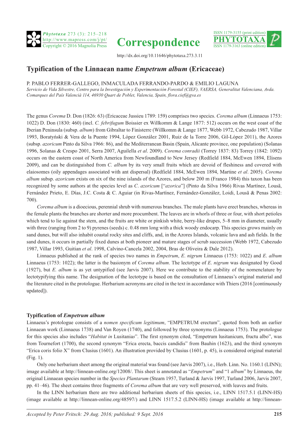 Correspondence PHYTOTAXA