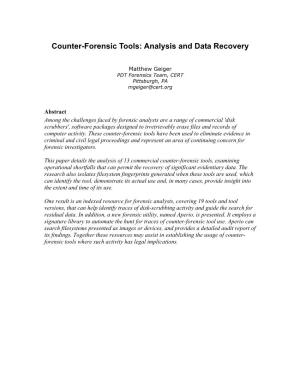 Counter-Forensic Tools: Analysis and Data Recovery