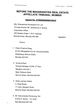 Before the Maharashtra Real Estate Appellate Tribunal, Mumbai