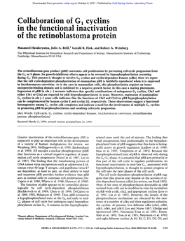 Collaboration of G 1 Cyclins in the Functional Inactivation of the Retinoblastoma Protein