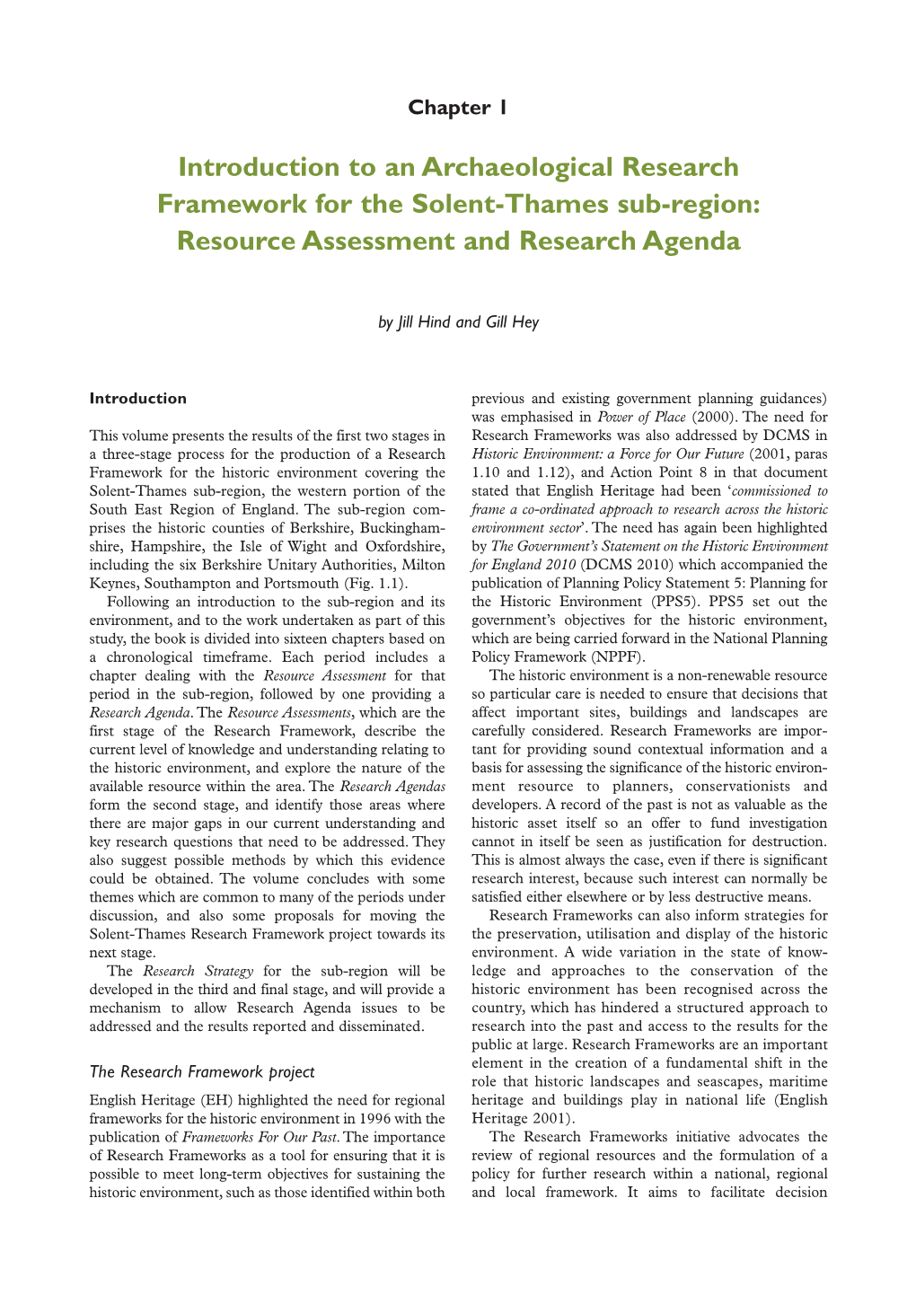 Introduction to an Archaeological Research Framework for the Solent-Thames Sub-Region: Resource Assessment and Research Agenda