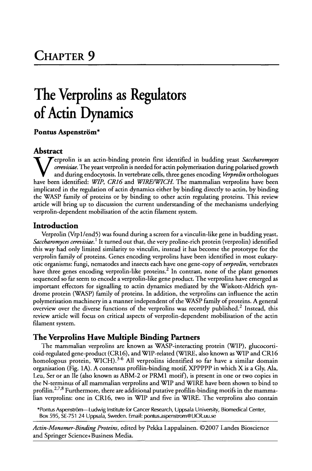 The Verprolins As Regulators of Actin Dynamics