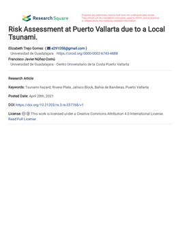 Risk Assessment at Puerto Vallarta Due to a Local Tsunami. Elizabeth