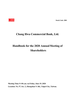 Chang Hwa Commercial Bank, Ltd. Handbook for the 2020