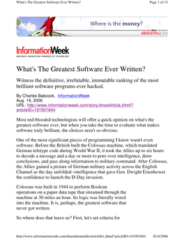 What's the Greatest Software Ever Written? Page 1 of 13