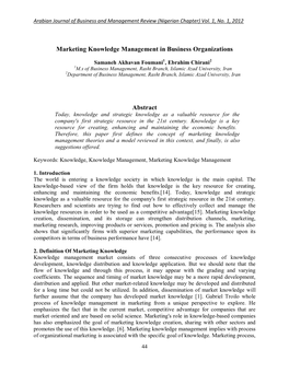Marketing Knowledge Management in Business Organizations Abstract