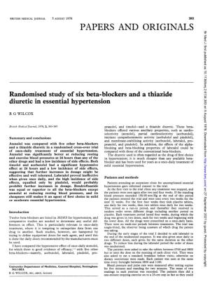 Randomised Study of Six Beta-Blockers and a Thiazide Diuretic in Essential Hypertension