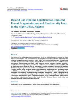 Oil and Gas Pipeline Construction-Induced Forest Fragmentation and Biodiversity Loss in the Niger Delta, Nigeria