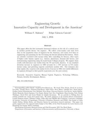 Engineering Growth: Innovative Capacity and Development in the Americas∗