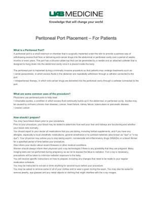 Peritoneal Port Placement – for Patients