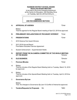 Agenda and Recommended Motions
