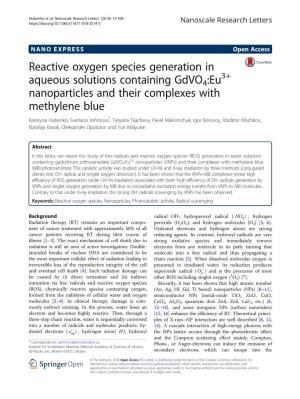 Reactive Oxygen Species Generation in Aqueous Solutions Containing