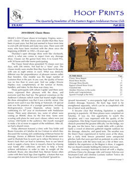 HOOF PRINTS the Quarterly Newsletter of the Eastern Region Andalusian Horse Club ERAHC Fall 2010