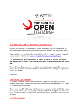 2019 ENGLISH OPEN – Newsletter Communications