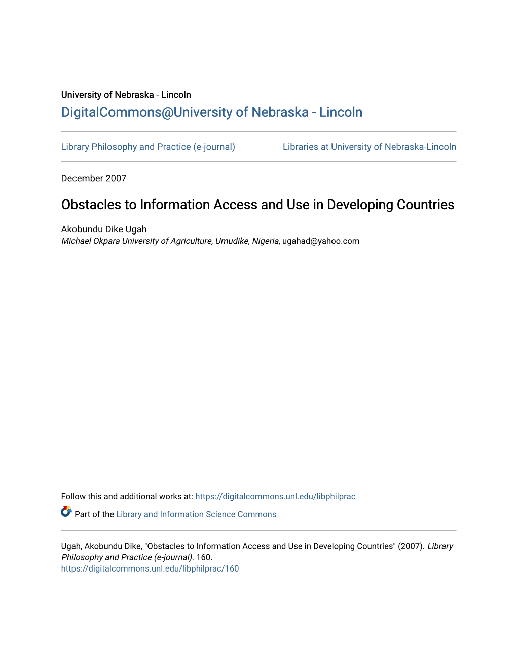 Obstacles to Information Access and Use in Developing Countries