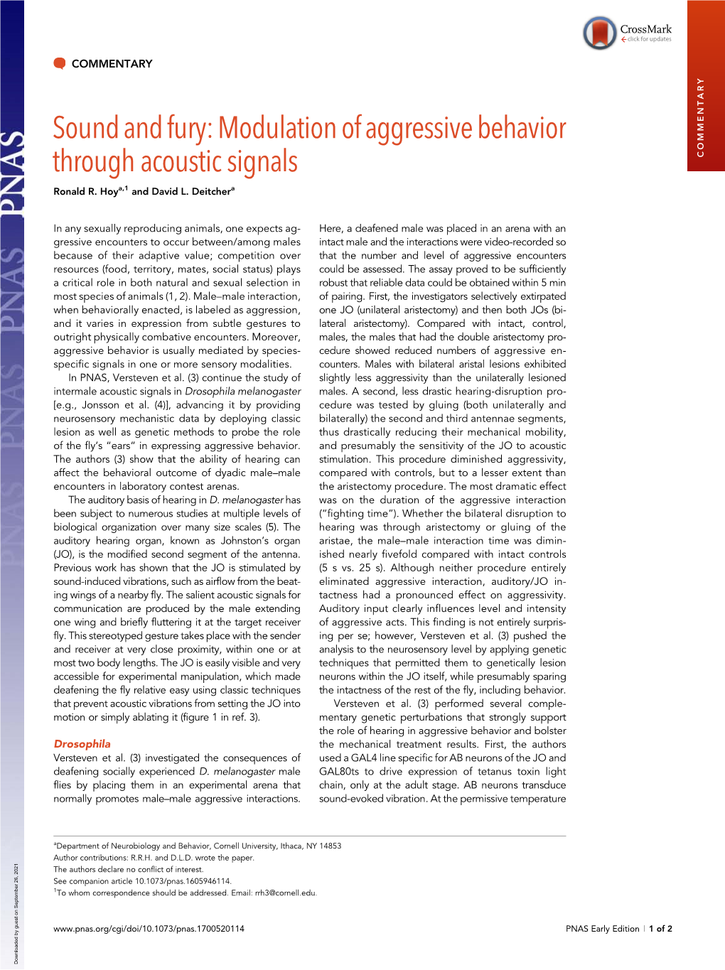 Modulation of Aggressive Behavior Through Acoustic Signals COMMENTARY Ronald R