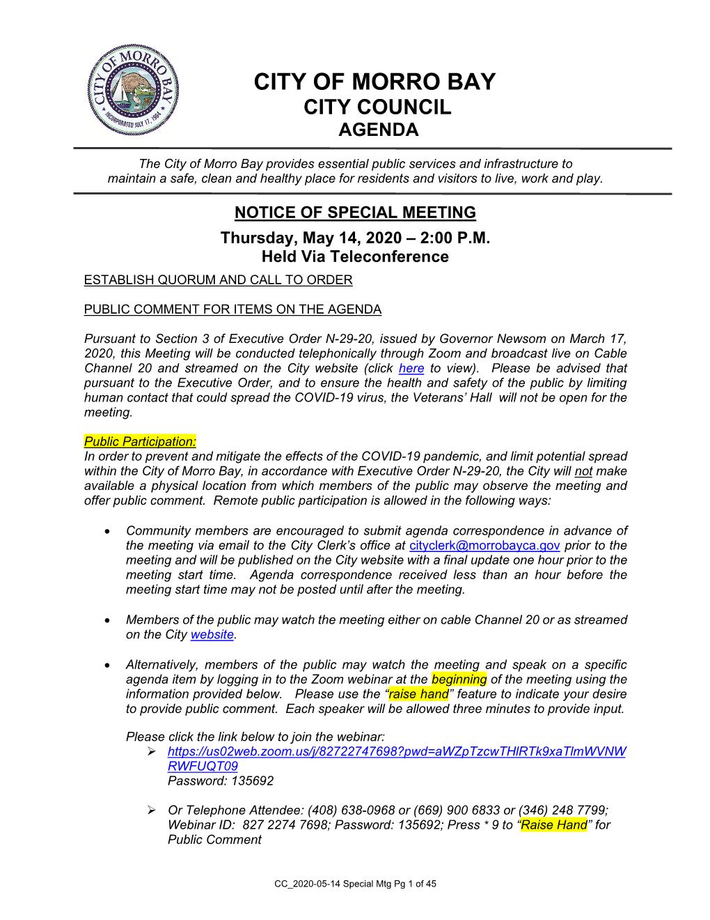 05/14/20 City Council Special Meeting