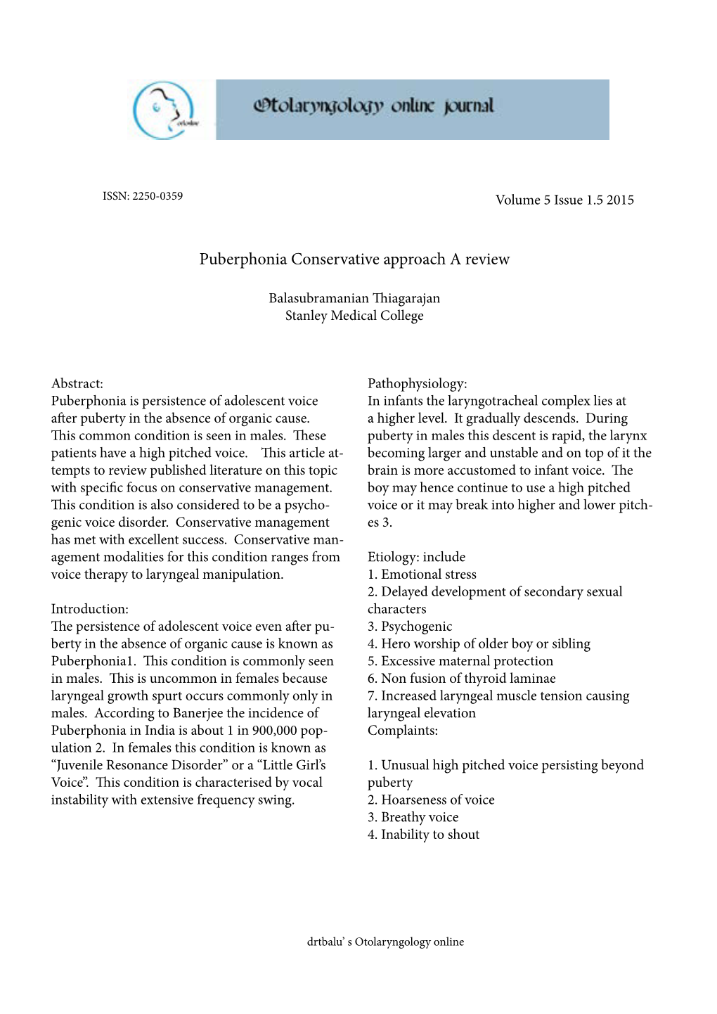 Puberphonia Conservative Approach a Review