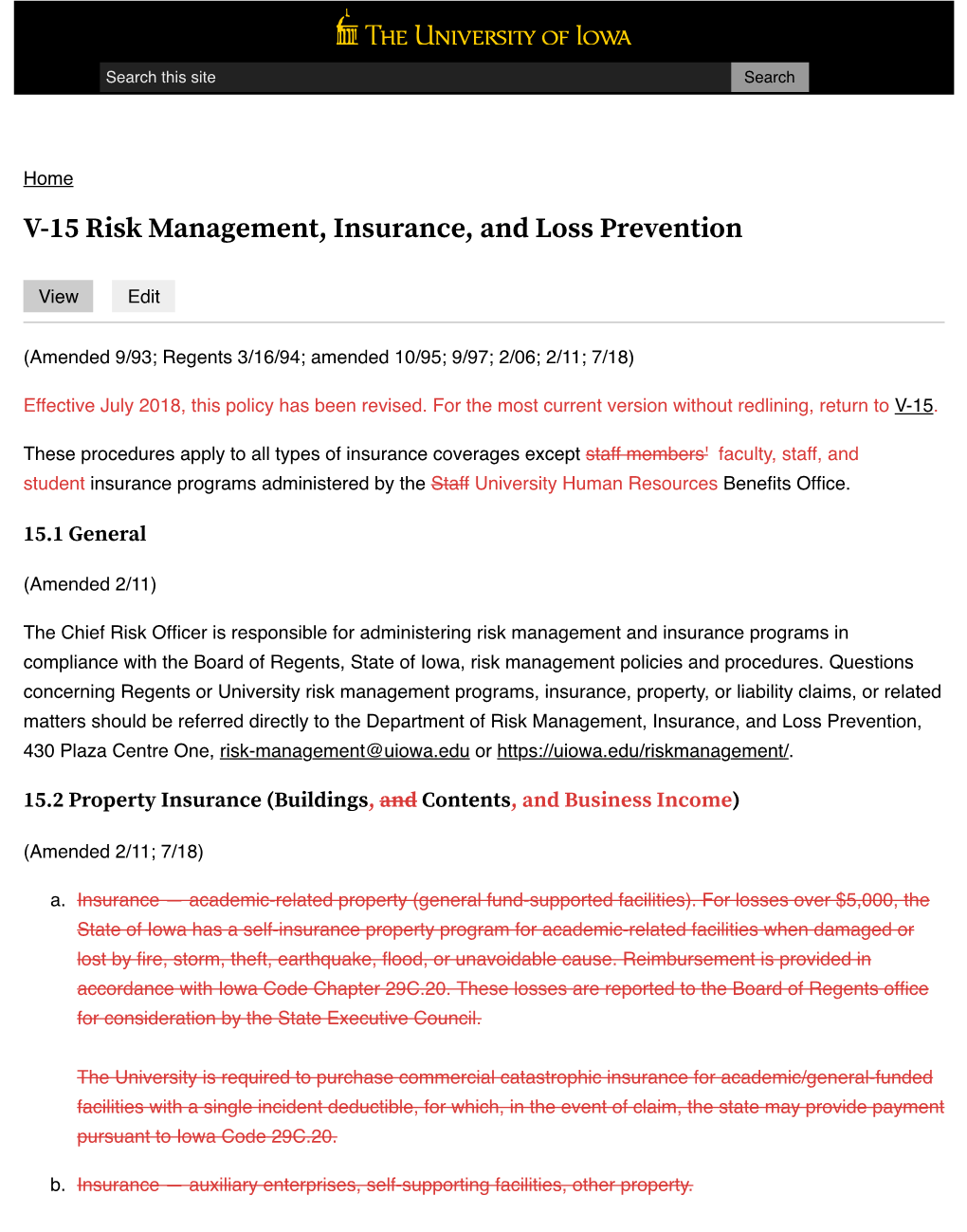 V-15 Risk Management, Insurance, and Loss Prevention