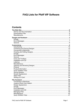 FAQ Lists for Pfaff VIP Software