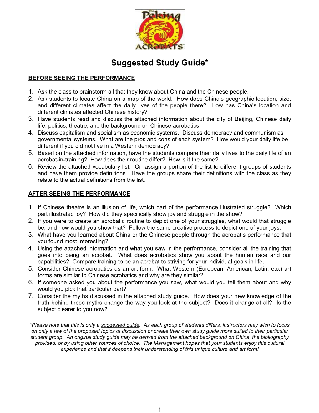 Suggested Study Guide*