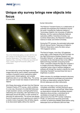 Unique Sky Survey Brings New Objects Into Focus 15 June 2009