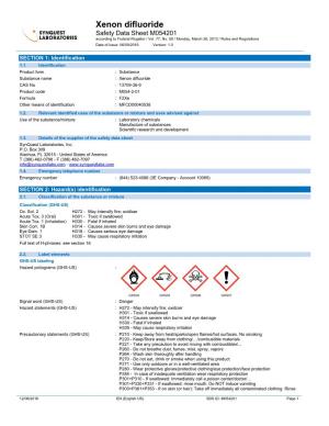 Xenon Difluoride Safety Data Sheet M054201 According to Federal Register / Vol