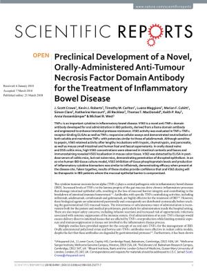 Preclinical Development of a Novel, Orally-Administered Anti-Tumour Necrosis Factor Domain Antibody for the Treatment of Inflamm