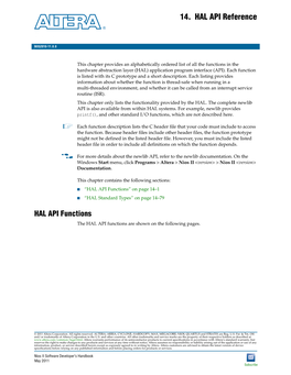 HAL API Reference, Nios II Software Developer's Handbook