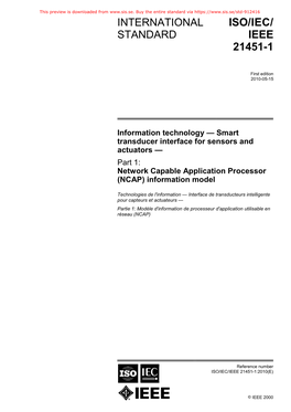 IEEE Std 1451.1-1999, IEEE Standard for a Smart Transducer Interface for Sensors and Actuators—Network Capable Application Processor (NCAP) Information Model.]