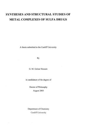 Syntheses and Structural Studies of Metal Complexes of Sulfa Drugs