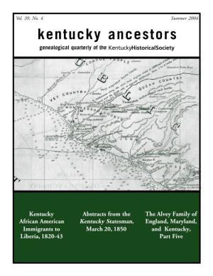 Kentucky Ancestors Genealogical Quarterly of the Kentuckyhistoricalsociety