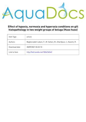 Effect of Hypoxia, Normoxia and Hyperoxia Conditions on Gill Histopathology in Two Weight Groups of Beluga (Huso Huso)