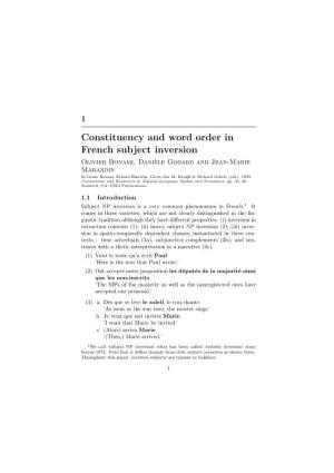 Constituency and Word Order in French Subject Inversion Olivie R B Onami, Dani `E Le G Odard and Je An-M Arie Marandin in Gosse Bouma, Erhard Hinrichs, Geert-Jan M