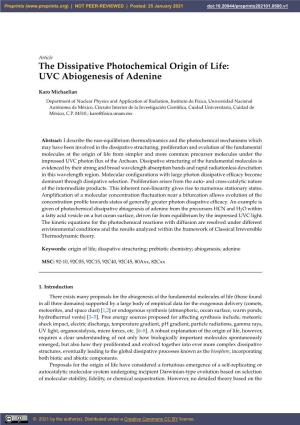 The Dissipative Photochemical Origin of Life: UVC Abiogenesis of Adenine
