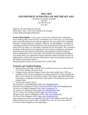 Psci 3072 Government & Politics of Southeast Asia