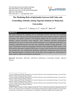 The Mediating Role of Spirituality Between Self-Value and Counselling Attitudes Among Nigerian Students in Malaysian Universities