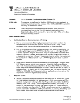 50.17, Licensing Examinations (USMLE/COMLEX)