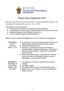 Prayer Diary September 2017