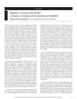 La Tierra Del Olvido”: Versiones Y Revisiones De La Memoria En Colombia1 David García González/ Universidad Nacional De Colombia