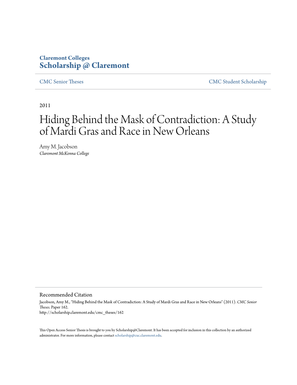 A Study of Mardi Gras and Race in New Orleans Amy M