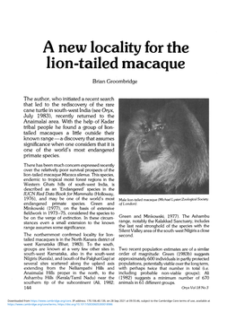 A New Locality for the Lion-Tailed Macaque