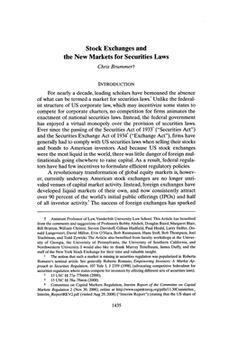 Stock Exchanges and the New Markets for Securities Laws Chris Brummert
