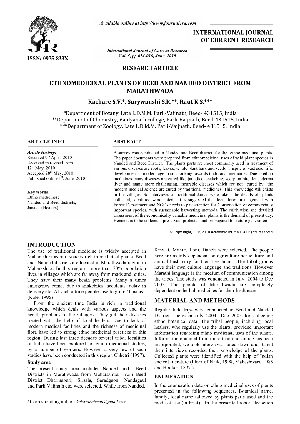 Ethnomedicinal Plants of Beed and Nanded District from Marathwada