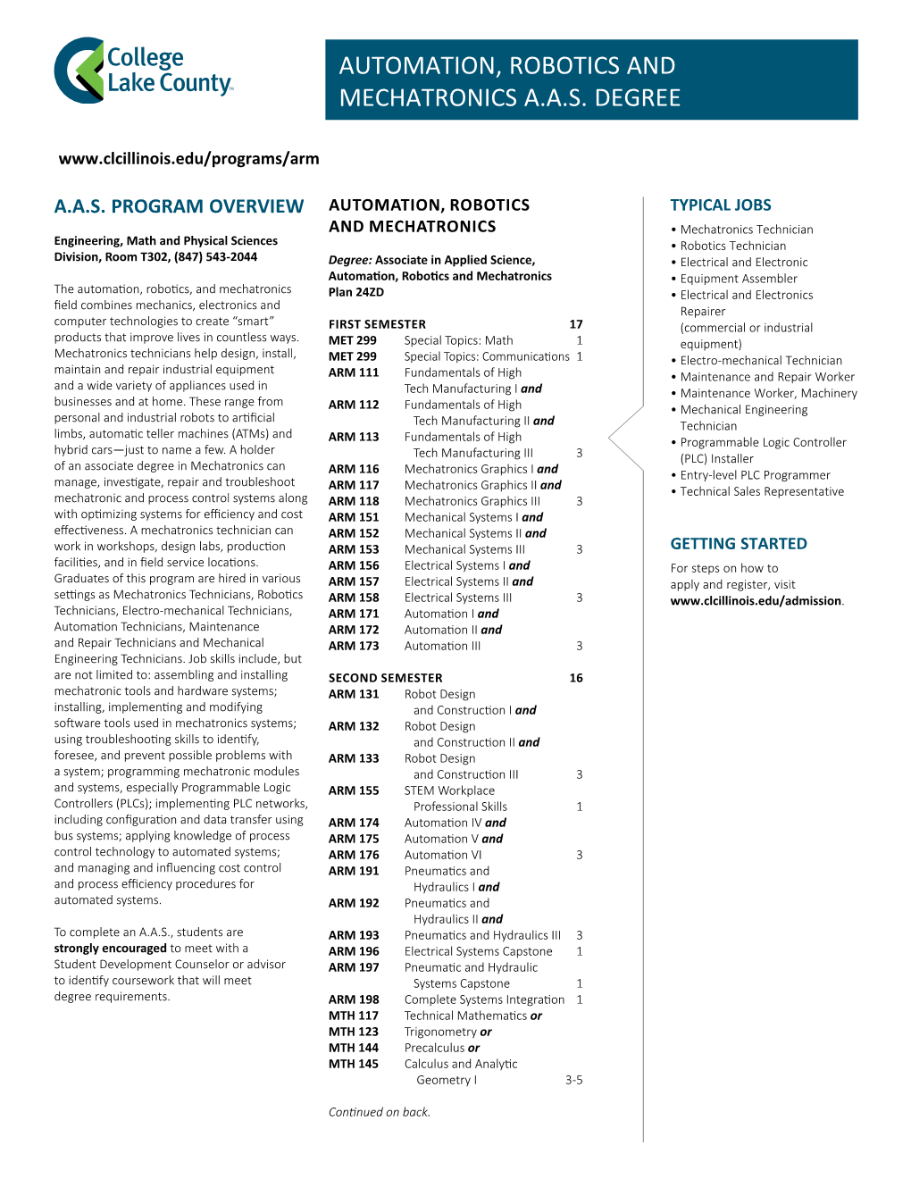 Automation, Robotics and Mechatronics Aas Degree