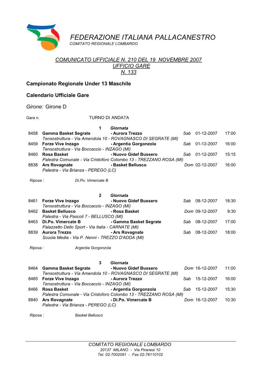 Federazione Italiana Pallacanestro Comitato Regionale Lombardo