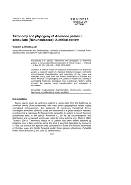 Ranunculaceae): a Critical Review