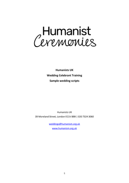 Humanists UK Wedding Celebrant Training Sample Wedding Scripts