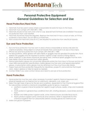 Personal Protective Equipment General Guidelines for Selection and Use