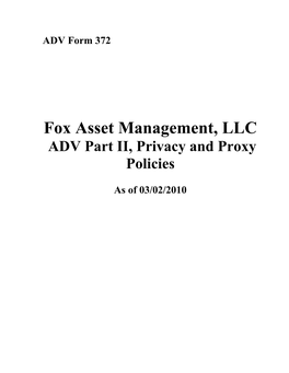 Fox Asset Management, LLC ADV Part II, Privacy and Proxy Policies